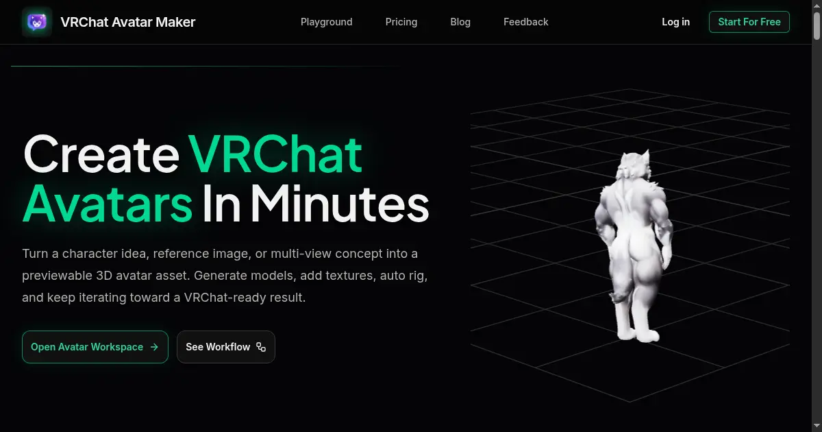 VRChat Avatar Maker - Create Texture & Rig 3D Avatars Online website preview