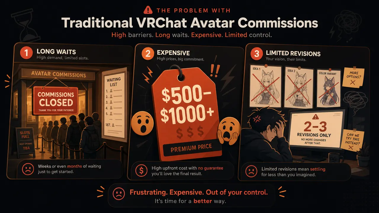 Frustrated user looking at high VRChat avatar commission prices